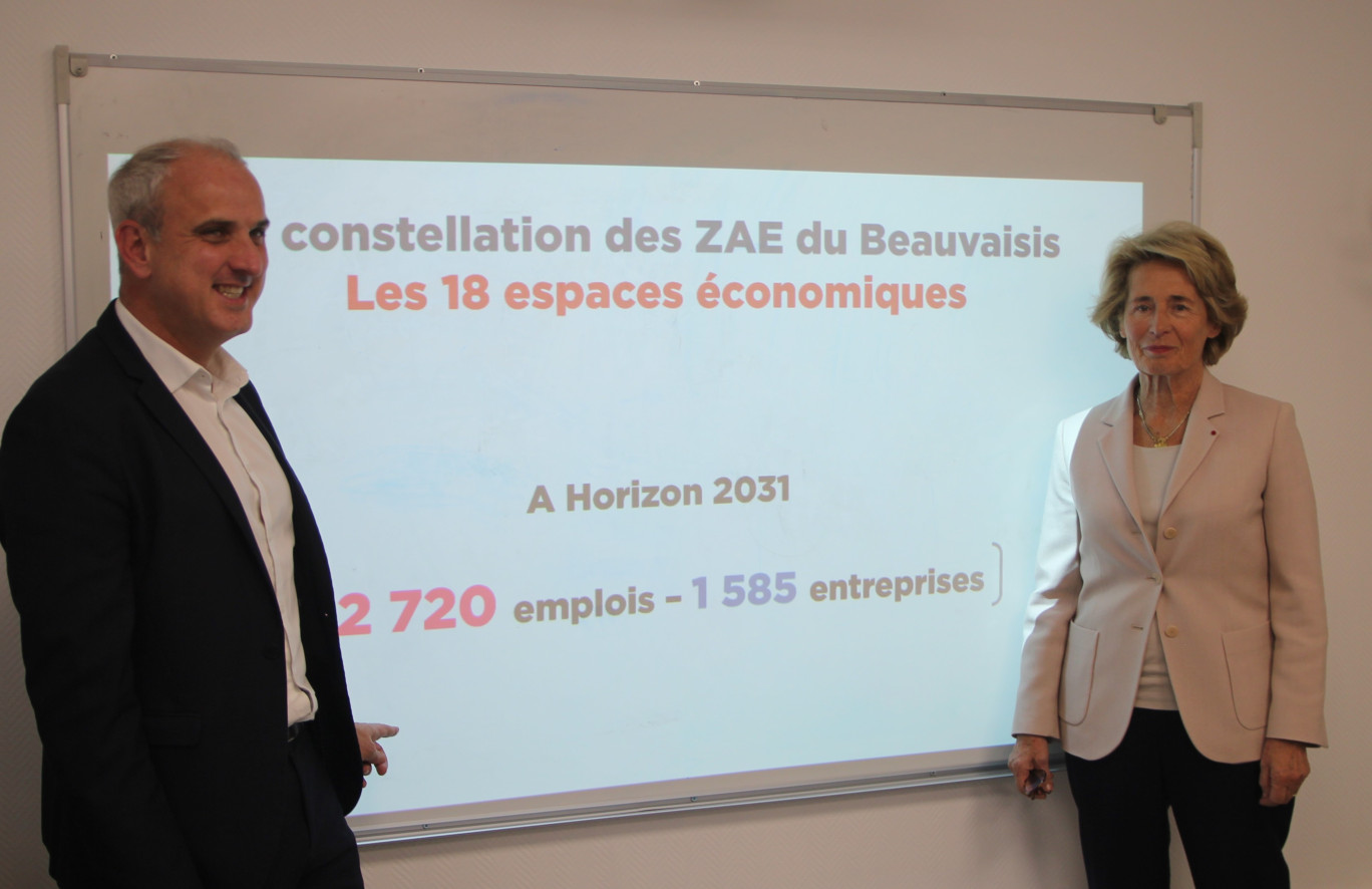 Loïc Barbaras et Caroline Cayeux, vice-président et présidente de la Communauté d’agglomération, affichent leurs objectifs en matière de développement économique et d’emploi. (© Aletheia Press, Benoit Delabre)